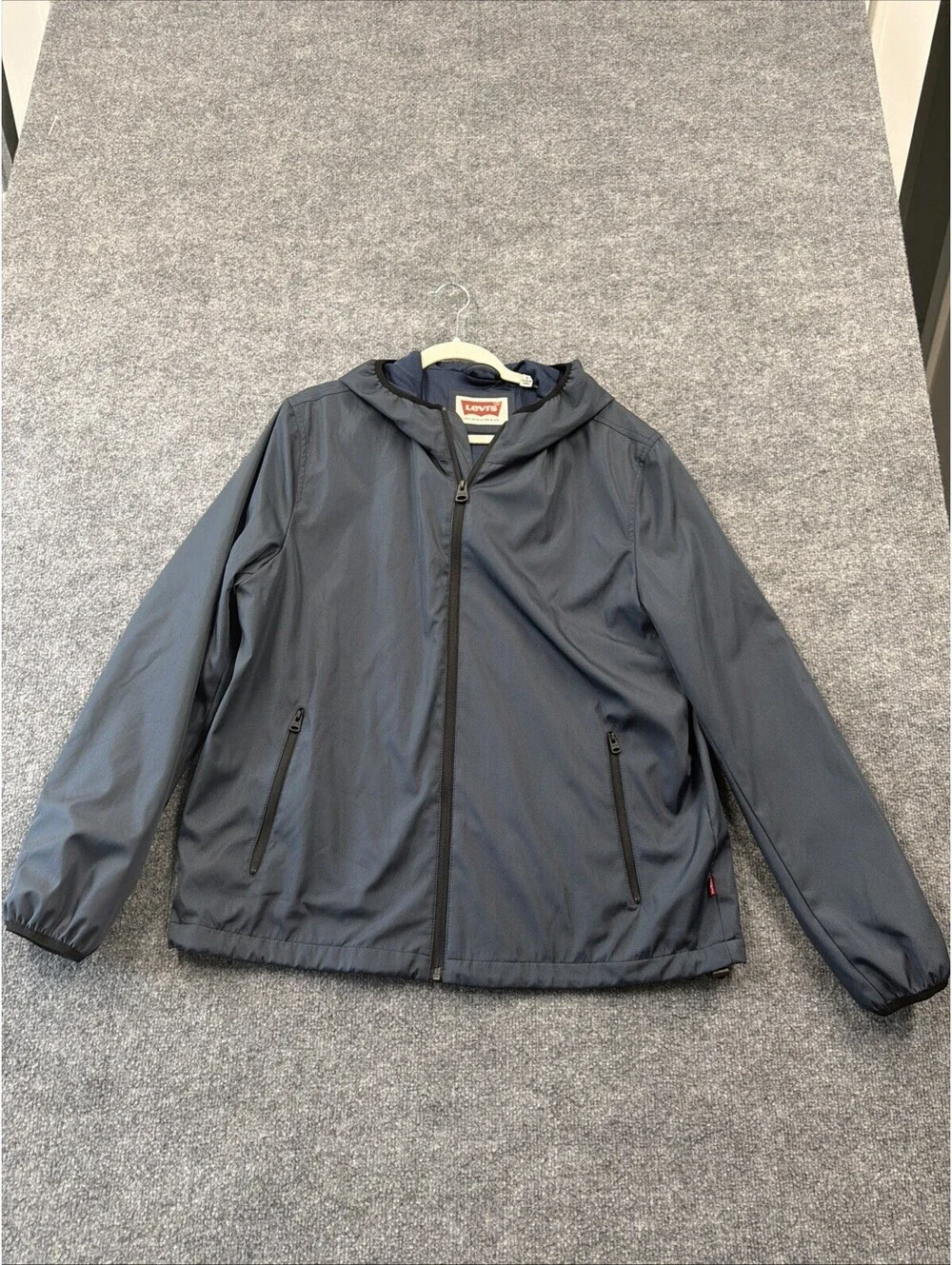 Vintage 90's G Mens Leve by Levis Strauss Navy Blue Windbreaker With Hood Medium